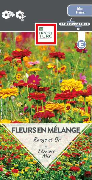 FLEURS EN MELANGE ROUGE ET OR  E TURC