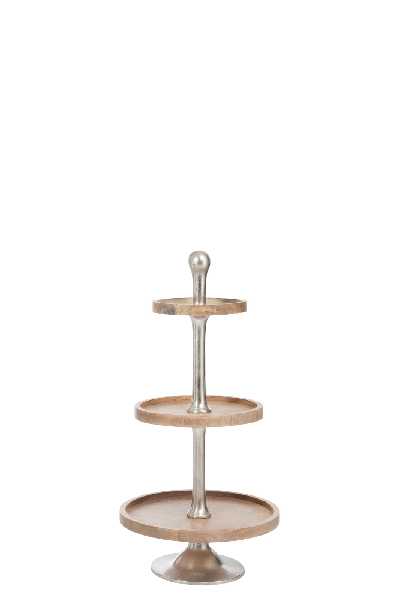 PLATEAU RND 3NIV ALU/BOIS ARG/NAT (   Jolipa