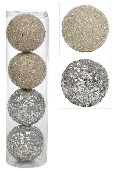 TUBE 4 BOULE DE NOEL PAIL PLAST  Or 33 cm Jolipa