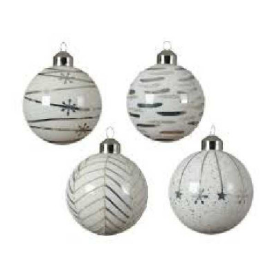BOULE VERRE MOTIFS ARGENT 4ASS blanc/argent  Inconnu